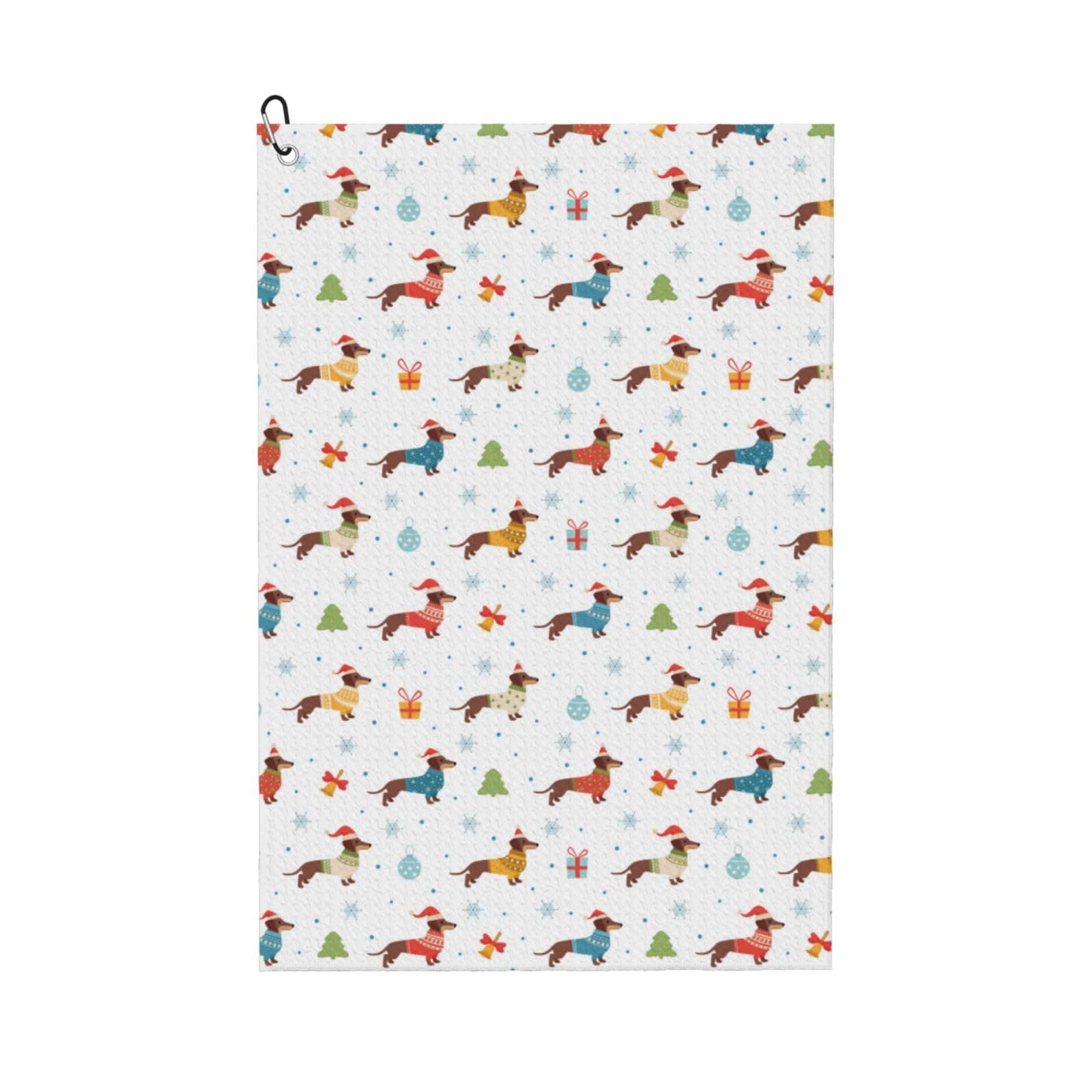 AOOEDM Winter Snowflake Dachshund Print Golf Towel with Carabiner Clip Absorbent Microfiber Golf Towel for Cleaning Golf Ball Club Putter Iron for Golf Bag Trolly Belt Loop 16" X 24"