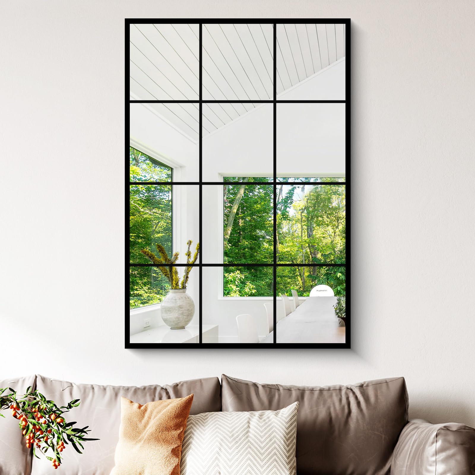 NIMURY Espejo de Pared Rectangular Negro, 66 x 96 cm Espejo Ventana Decorativo de Metal, Espejo Rectangular para Baño, Sala de Estar