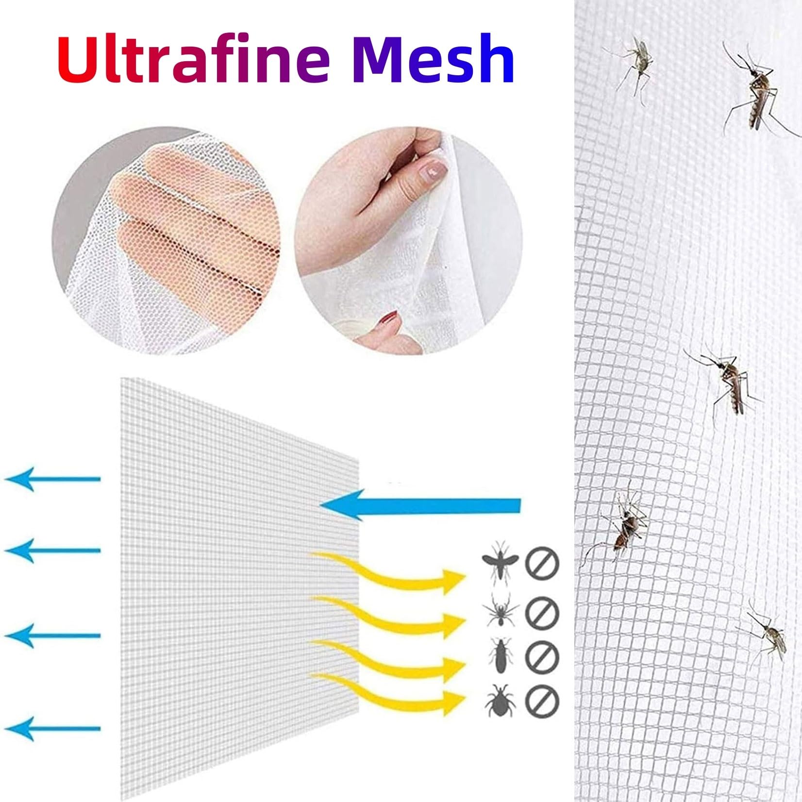 Fliegengitter Fenster Magnet 158 x 166 cm (Anpassbar) Stärkere Magneten, Magnet-Verschluss Insektenschutz Vorhang mit Selbstklebendes Klettband für Balkontür Terrassentür, Weiß