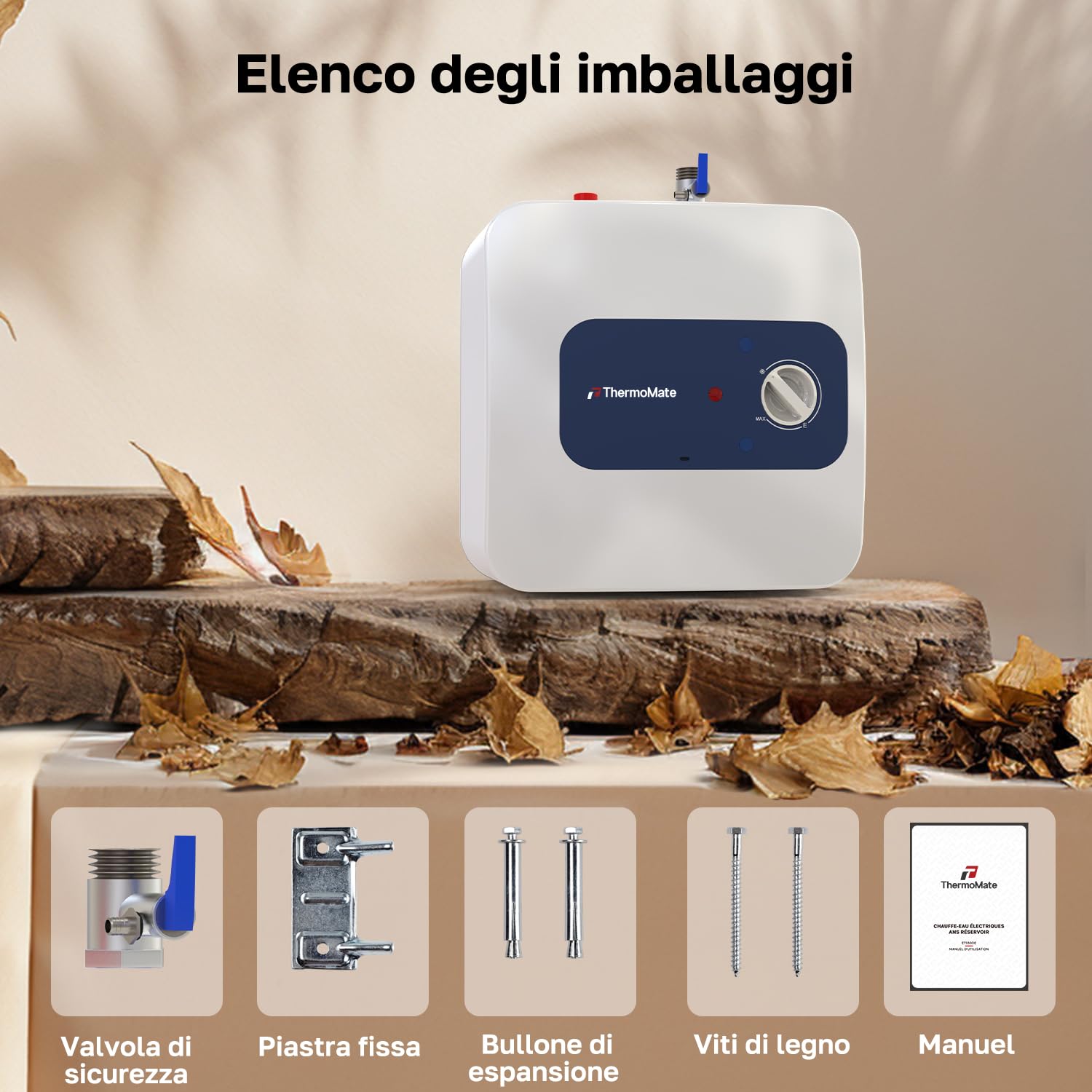 ThermoMate Scaldabagno Elettrico, 10 Litri, 2000W, Sottolavello, Compatto e poco ingombrante, Con spina a 230V, plug e giocare