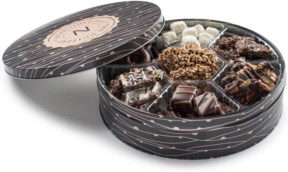 7 Section Chocolate Tin Box Includes Fresh Delicious Dark Chocolates Perfect Holiday and Corporate Gift Set. (7 Section
