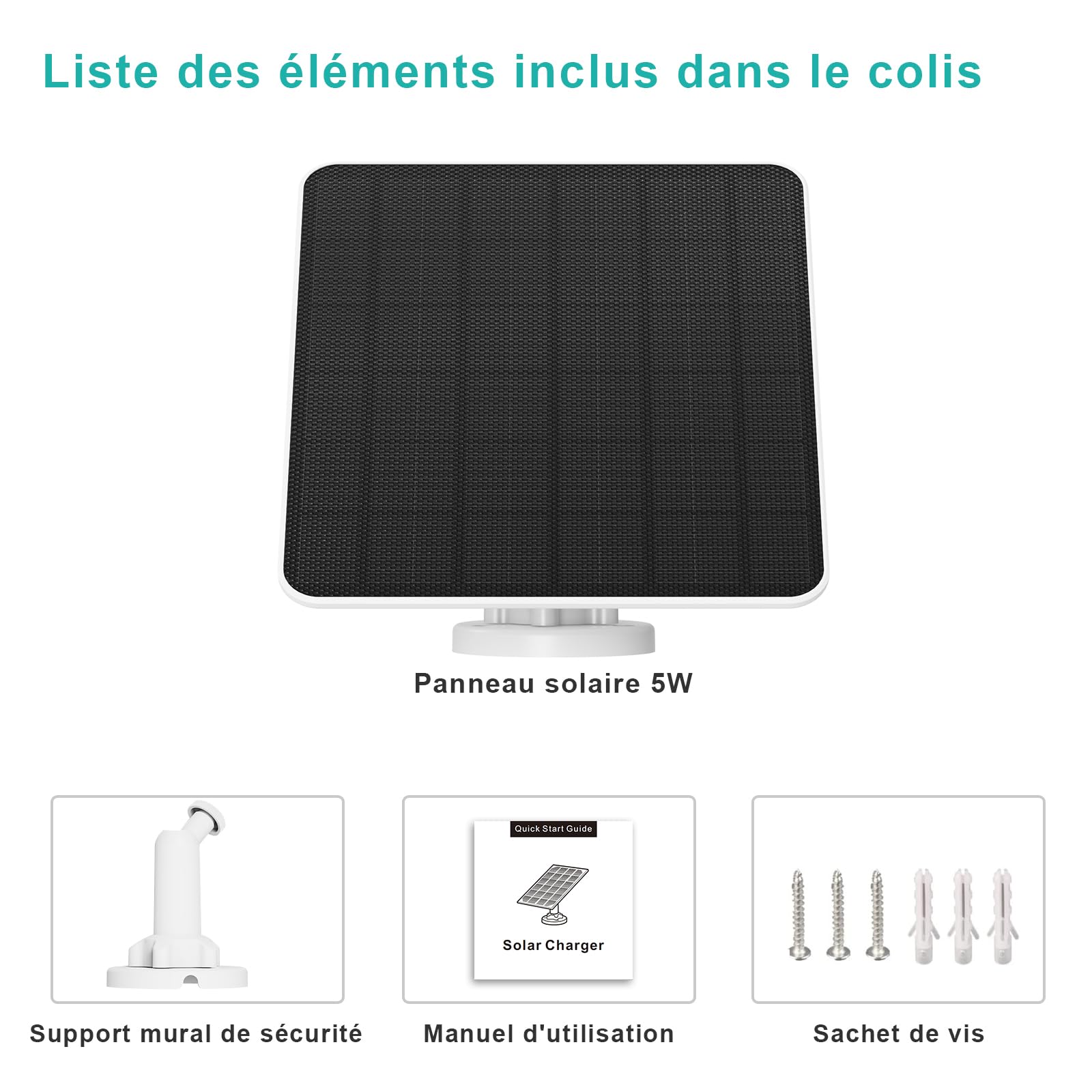 Panneau Solaire pour Caméra Ring, Chargeur Solaire 5W pour Batterie Ring Stick Up Cam/Pro, Spotlight Cam Plus/Pro, Wyze Battery Cam Pro, avec Prise cylindrique et Adaptateur USB-C, Paquet de 3