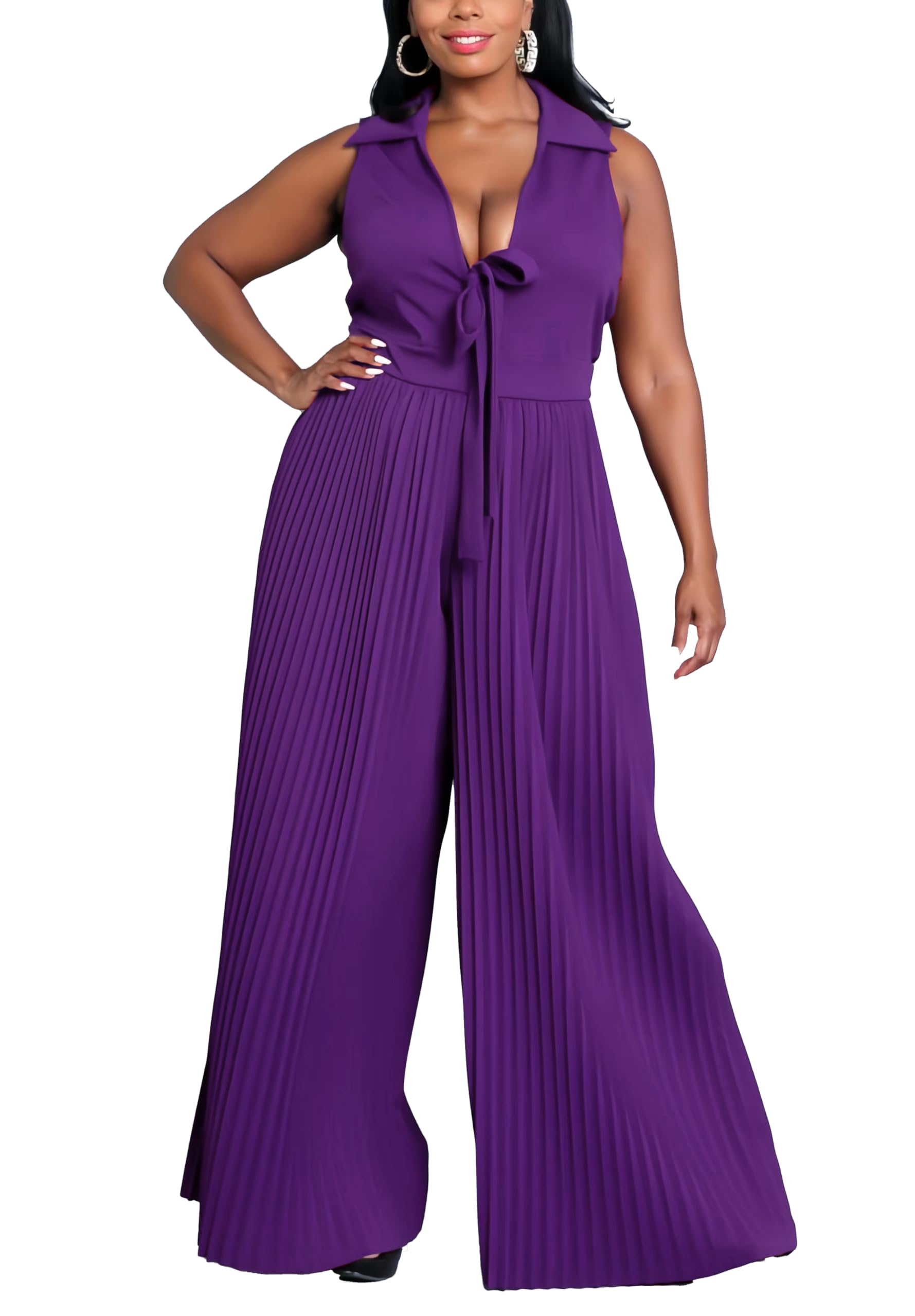 Hostoyo V-Neck Pleated Jumpsuit