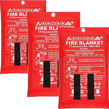 Fire Blanket Fiberglass Emergency Fire Safety Blankets Flame Retardant Protection for Kitchen,Camping,Fireplace,Grill,Car,RV,Boat 3 Pack