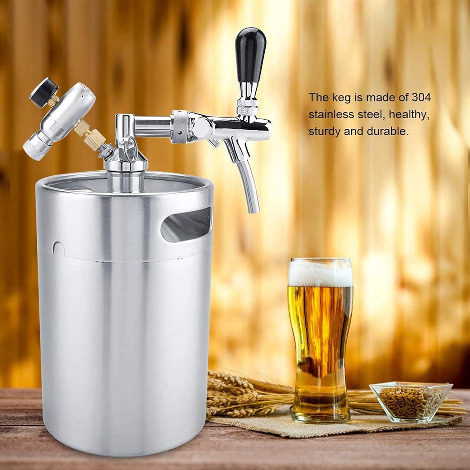 5L Mini Beer Barrel Stainless Steel Mini Beer Barrel Spear Dispenser Home Brew Keg Beer Barrel Holds Beer Homebrewing Kegs Mini Keg Dispenser