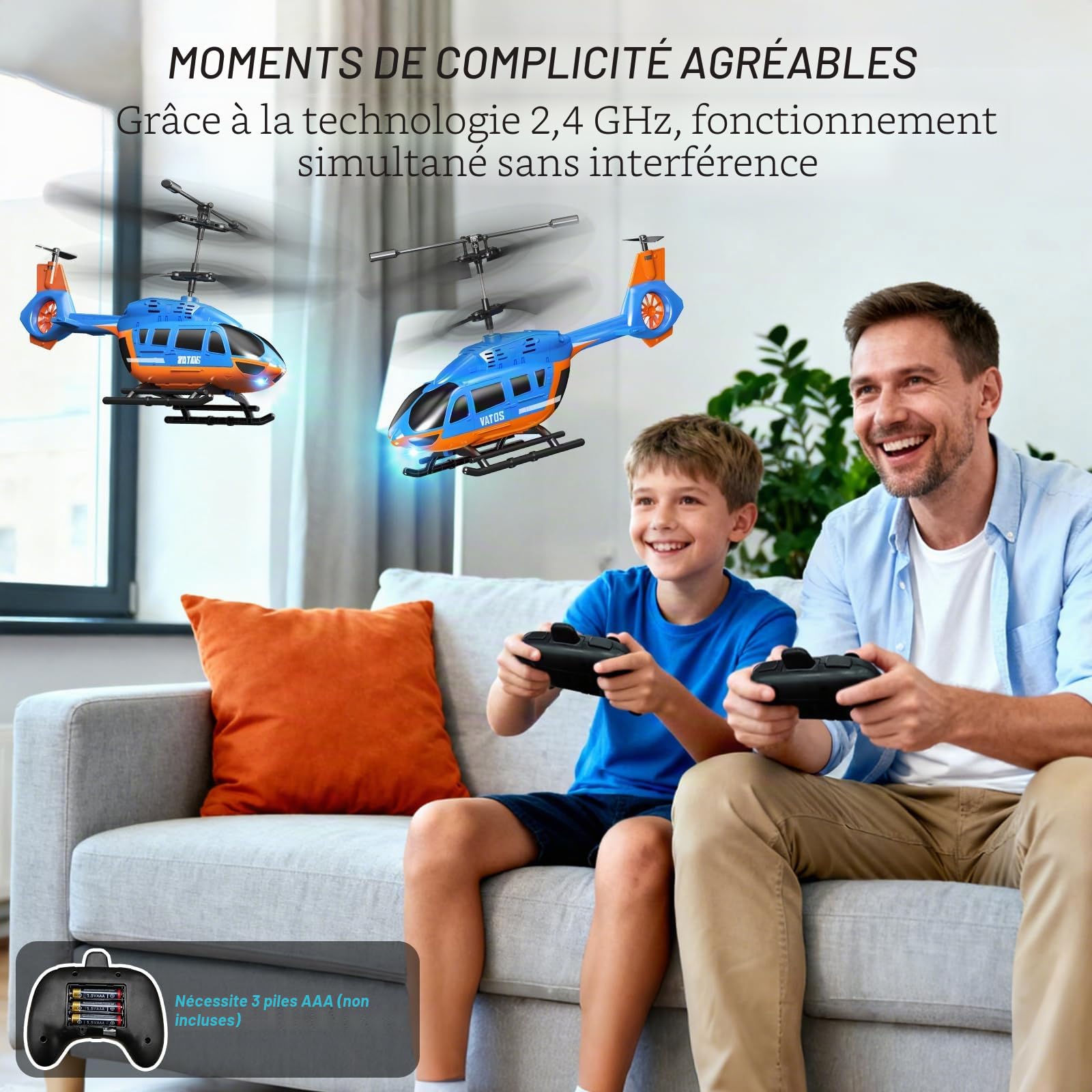 VATOS Hélicoptère RC 2.4G avec LED pour Enfants Débutants, Maintien d'Altitude, Démarrage à Une Touche, Cadeau Garçons 10+ Ans