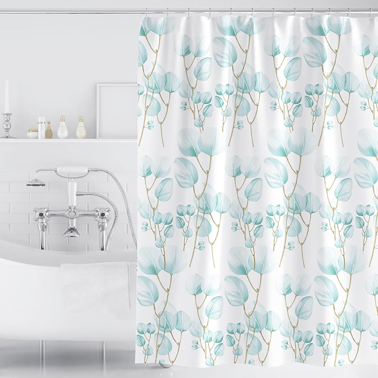 Heavy Duty Shower Curtains, Waterproof Machine Washable, Green Beige Flower Bath Curtain, Watercolor Plant Leaves Shower Curtain Liner for Bathroom (Color : Flower-1, Size : 59"x71") (Flower 2)