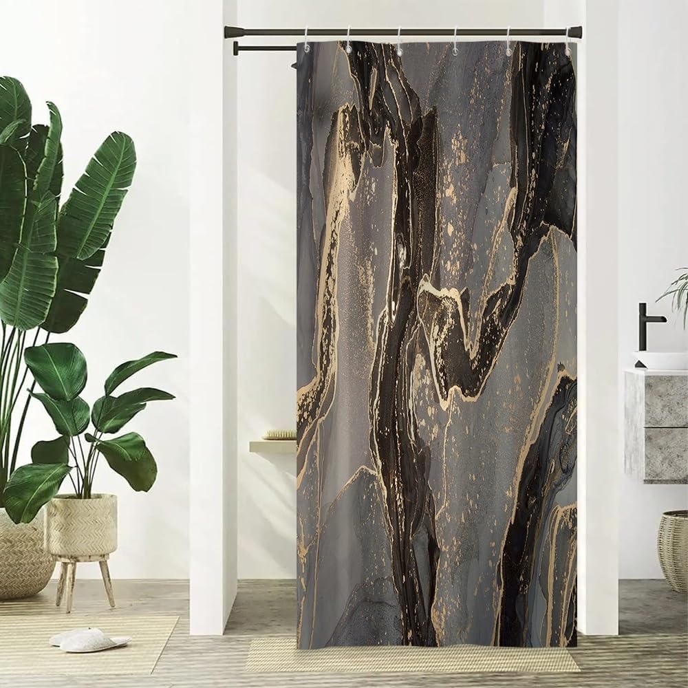 Xiaoterna Marble Shower Curtain Gold Splatter Marble Bathroom Curtain Abstract Grey Gold Black Shower Curtain Modern Luxury Shower Curtain Machine Washable Waterproof Fabric 90x180cm