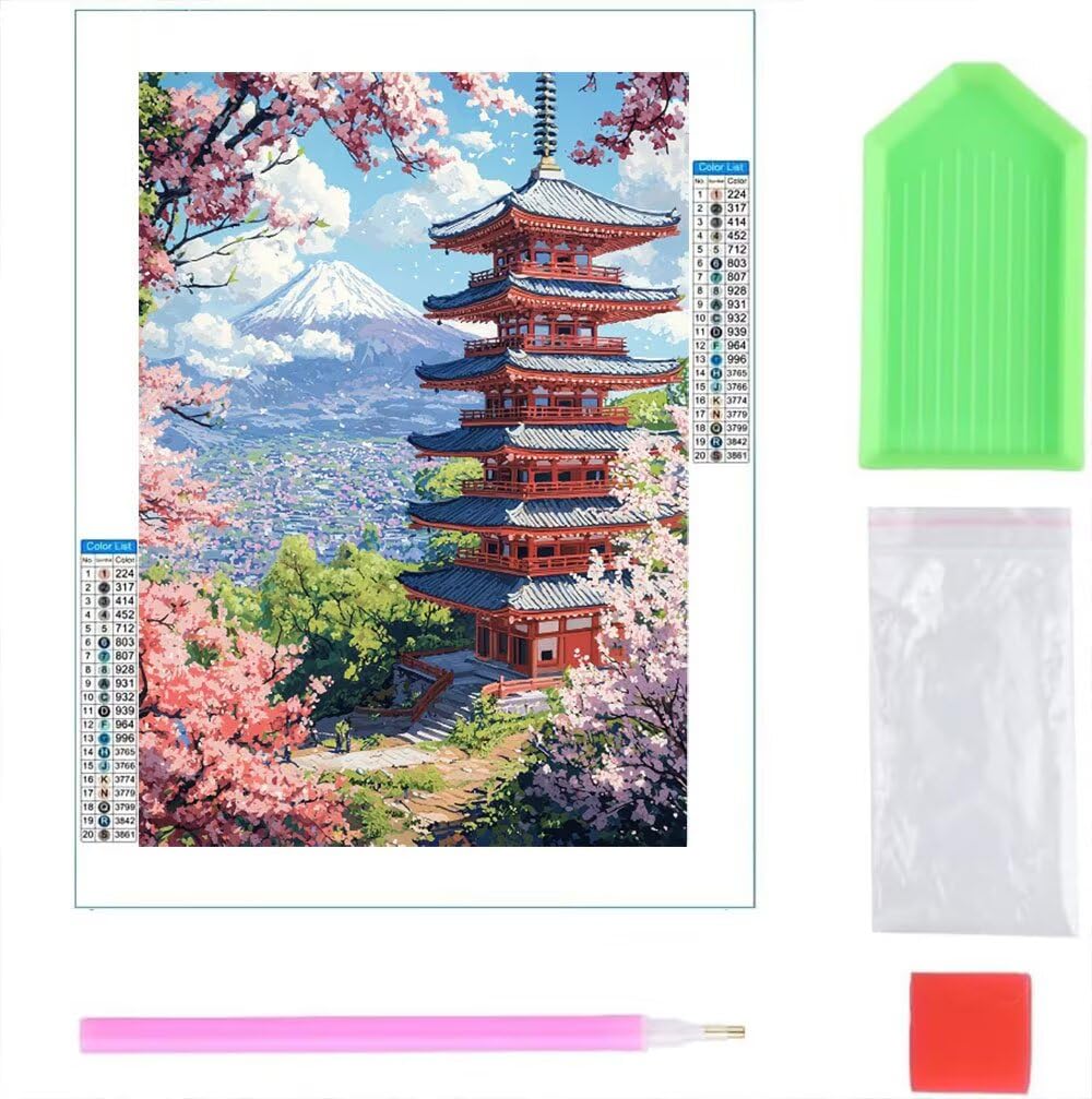 Diamentowe zestawy artystyczne, pełne wiercenie, dla dorosłych, kwiaty wiśni w Japonii, zestaw do malowania diamentowego dla dzieci, DIY, pełne wiercenie, kryształ, haft, rzemiosło, poprawa