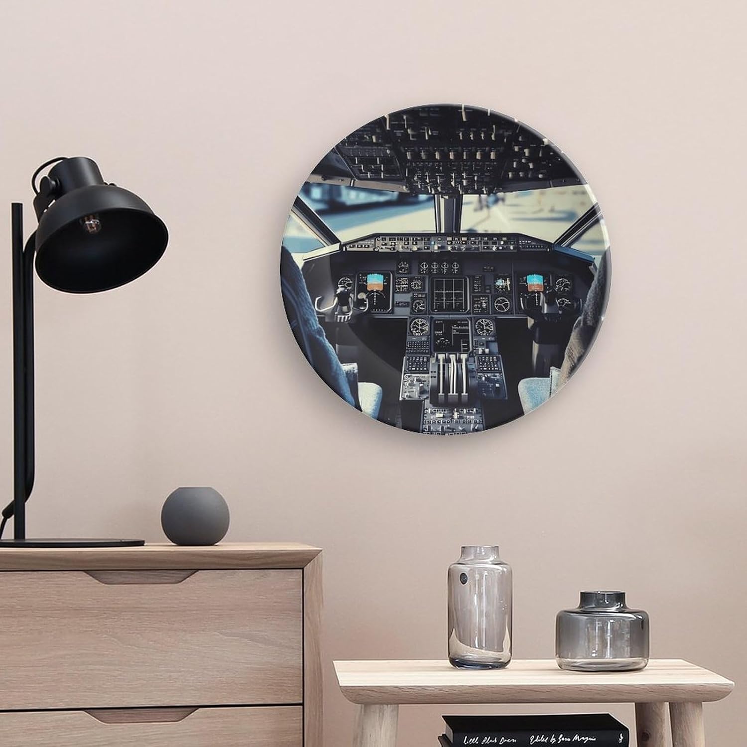 Airplane Cockpit Ceramic Decorative Plate for Home, Bone China Plates | Chinese Style Decorative Dish with Stand, Dinner Plates Art Crafts for Wall Decor, Collections Plate with Hook 10inch