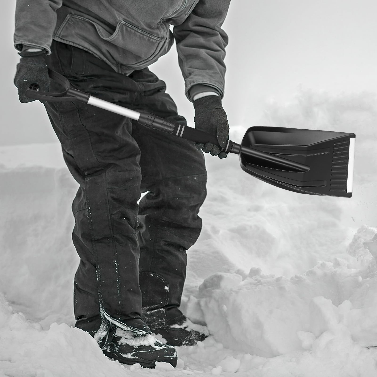 FRCOLOR Pelle à Neige Outil de Déneigement Hivernal en ABS et Alliage Légère Rétractable pour Déneigement de Voiture pour Conduite en Hiver et Randonnée