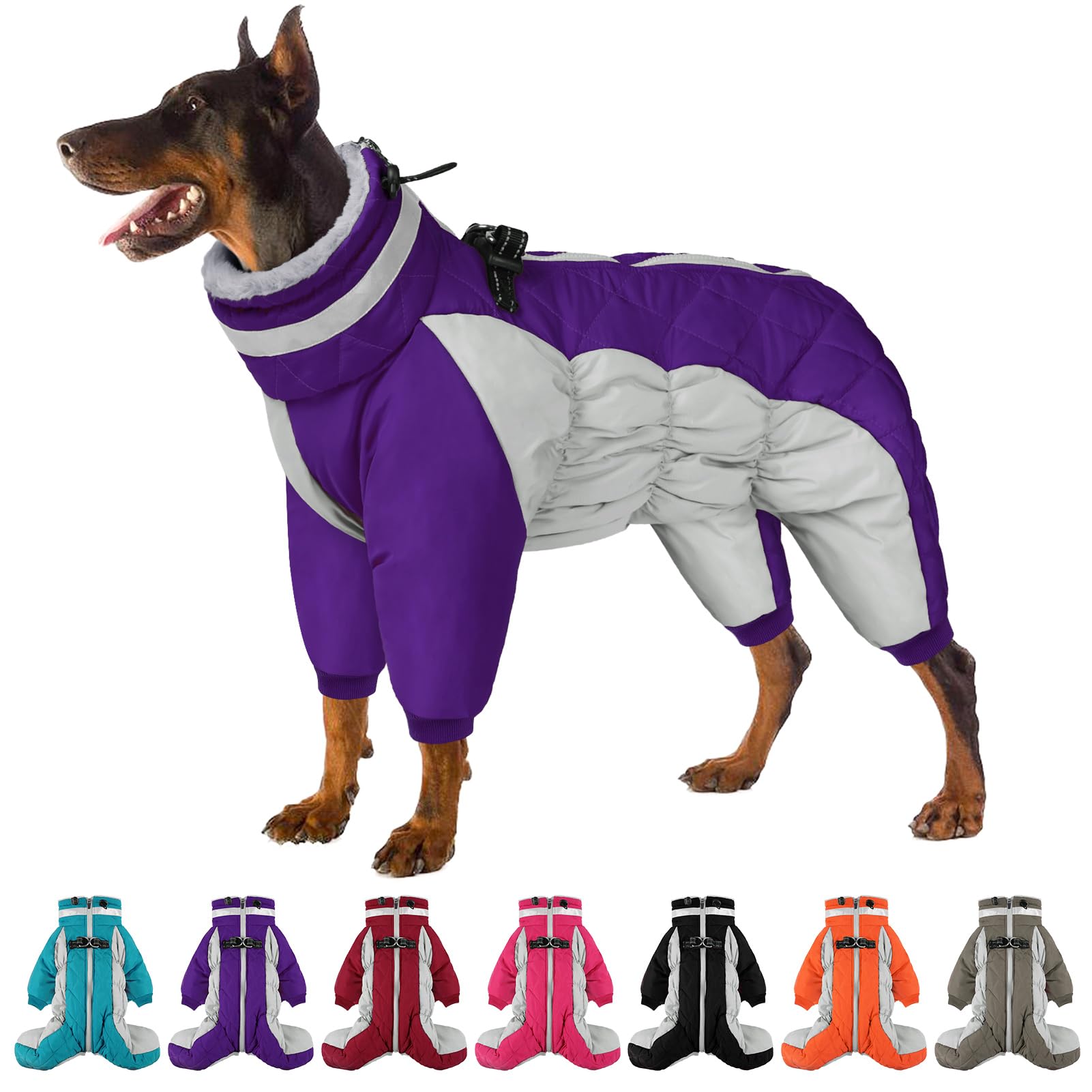 SUNFURA Full Body Dog Coat - Warm Fleece Jacket for Small Dogs, Turtleneck Winter Coats with Harness, Reflective Dog Snowsuit Windproof Puffer Jackets