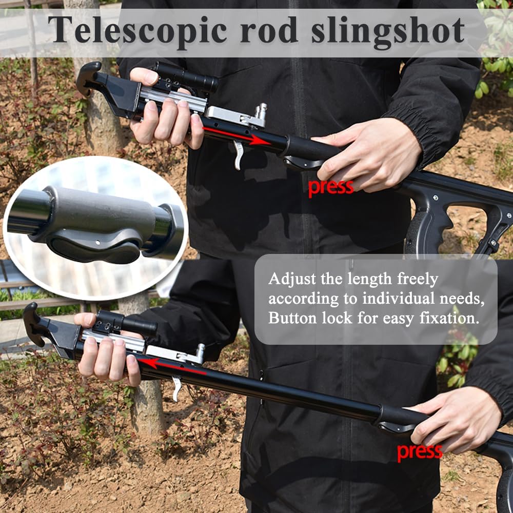 Fishing Slingshots for Adults, High Precision Telescopic Rod Slingshots for Hunting, Multifunctional Professional Slingshot Rifle for Hunting Slingshot Catapult with Rubber Bands