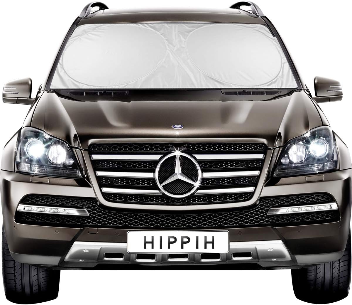 hippih Decor Car Windshield Sun Shade with 2 Ears - Auto Universal Car Sunshade to Keep Your Vehicle Cool, Blocks UV Rays Sun Visor Protector, Fits Windshields of Various Size (Large 63 x31 inches)