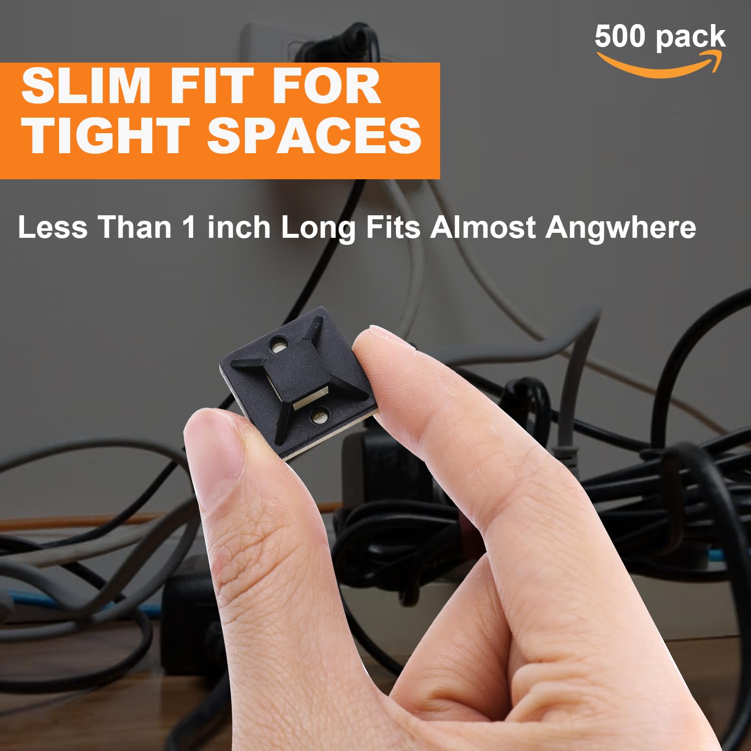 Confezione da 500 supporti adesivi per fascette con cerniera da 1,9 cm, con clip multiuso con foro per viti, con supporto per filo, include 100 clip (nero)