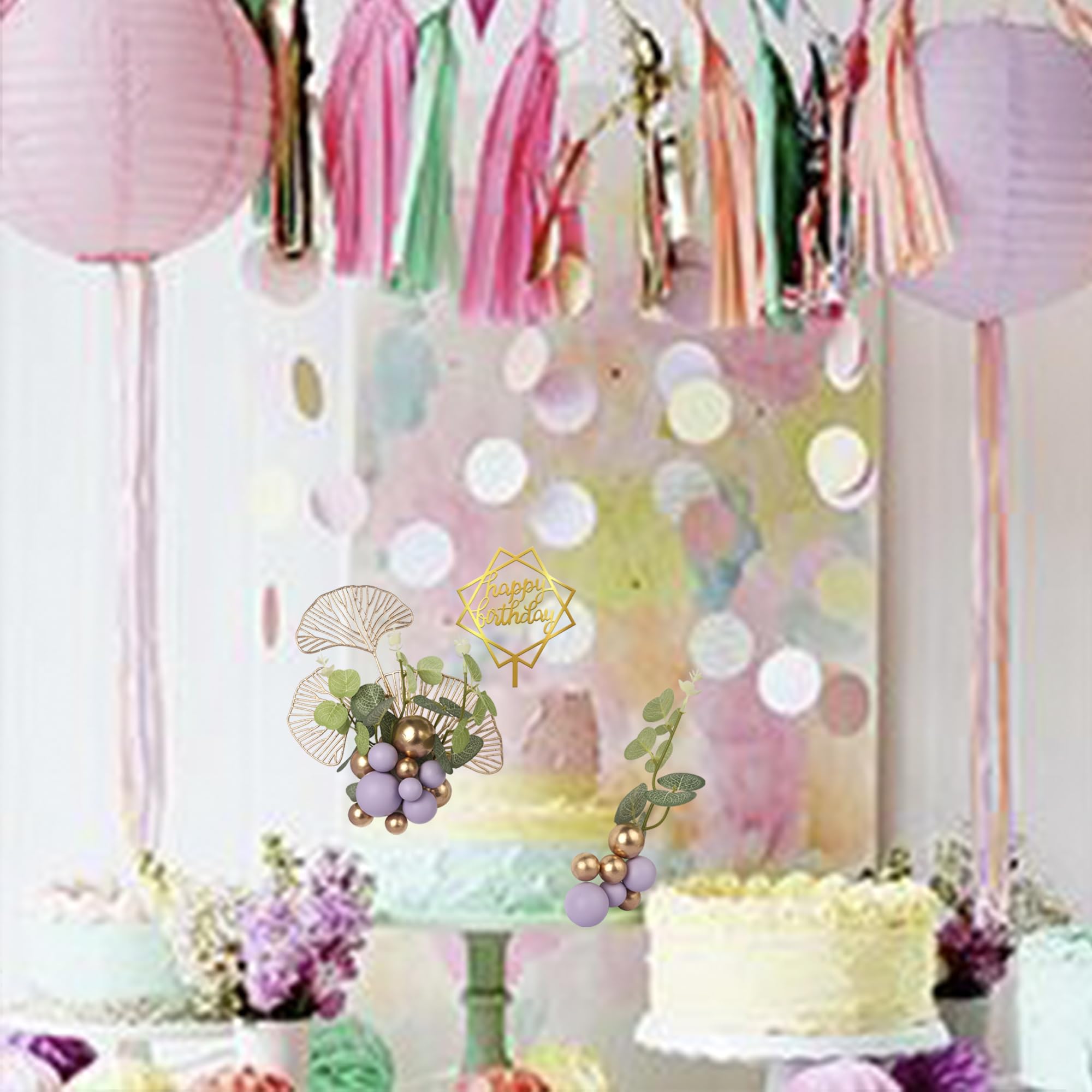 27 Stück Kugel-Kuchenaufsätze – Happy Birthday, Palmblätter, Böhmisch Rosa-gold, Cupcake-Deko