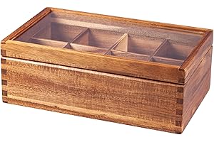 Acacia Wood Tea Organizer Box - 8 Compartment Wood Cubby Storage Solution