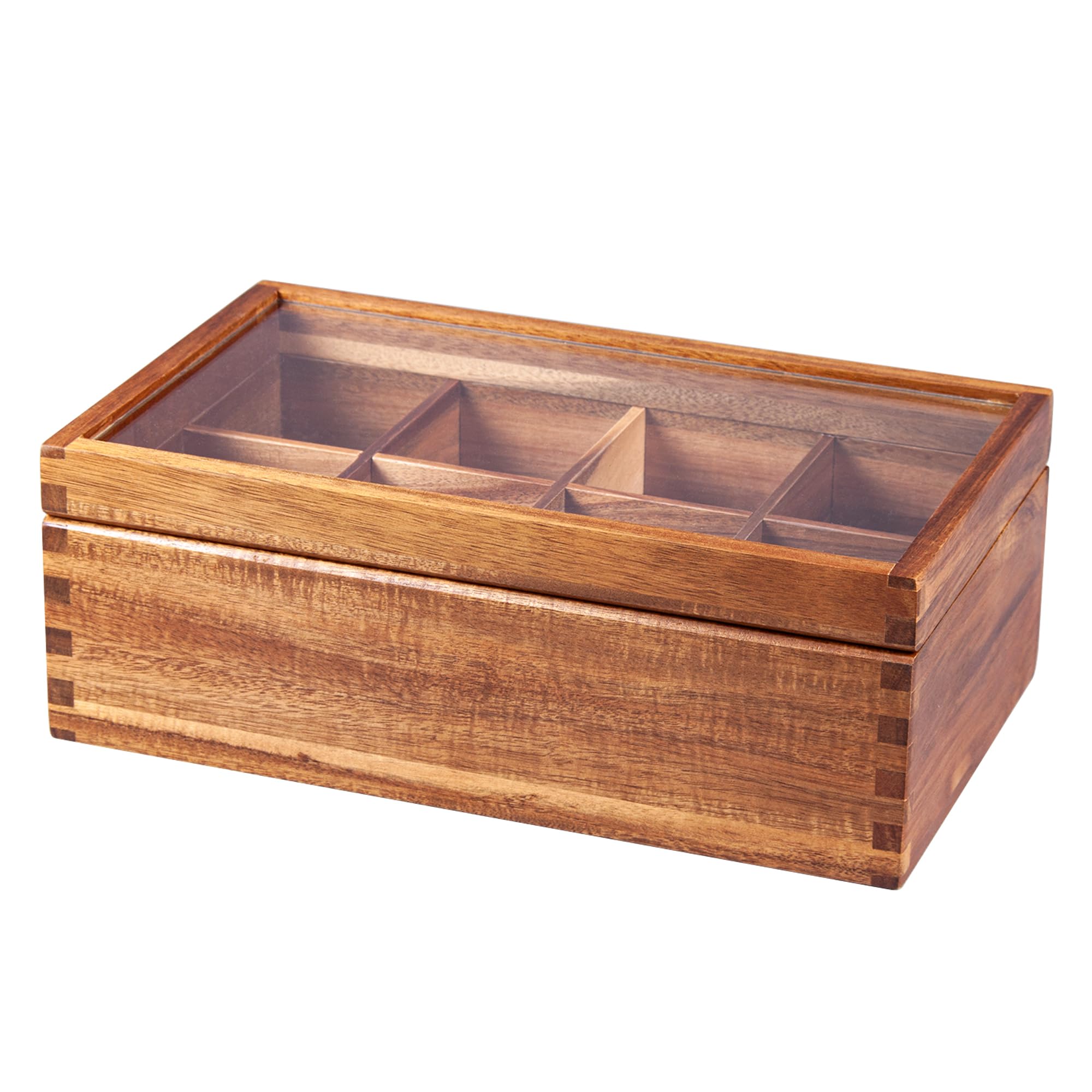 KITEISCAT Acacia Wood Tea Organizer Box - 8 Compartments, Multi-Functional Tea Bag Storage Solution