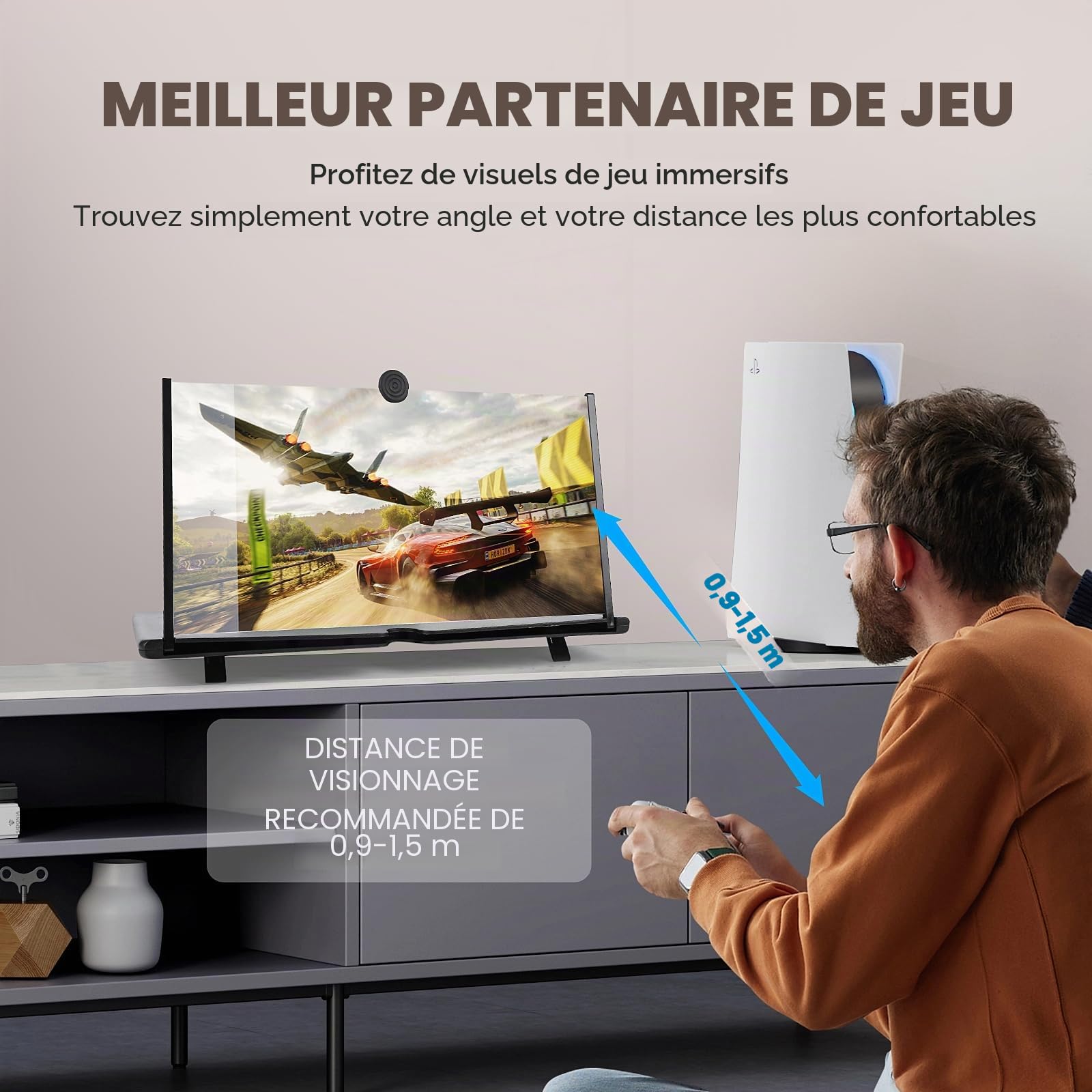 Amplificateur D'écran Lumineux de 18 Pouces, Loupe D'écran de Téléphone Portable 3D HD Anti-Bleu, Support Amplificateur de Pliage Loupe pour Tous Les Smartphones, Idee Cadeau Noel Homme