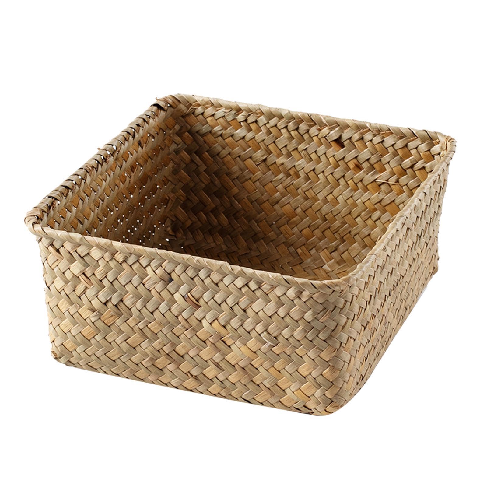 YIXANNX Open Storage Basket Handwoven Lightweight Rattan Hamper Box Decorative Solution Attractive Organizer Stylish Jewelry Display Rattan Storage Basket, Yellow, Large