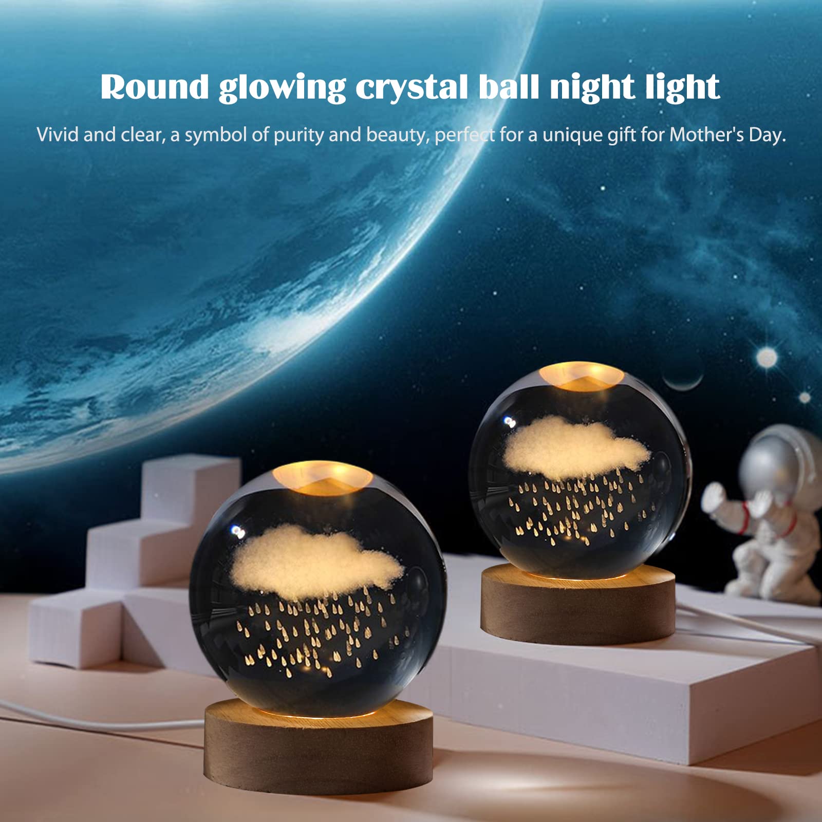 Lampada 3D Cristallo K9 Con Sistema Solare Personalizzabile - Luci LED Colorate E Base In Legno - Regalo Per Papà