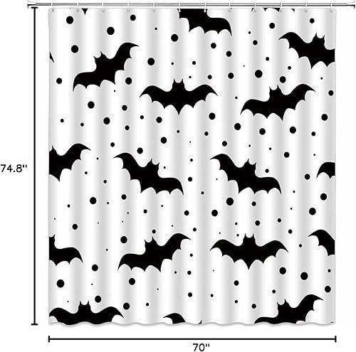 Miniatura 10 de Cortina de ducha de Halloween, espeluznante iconos de fantasmas blancos y negros, patrón de lunares, juego de decoración de baño de tela para el