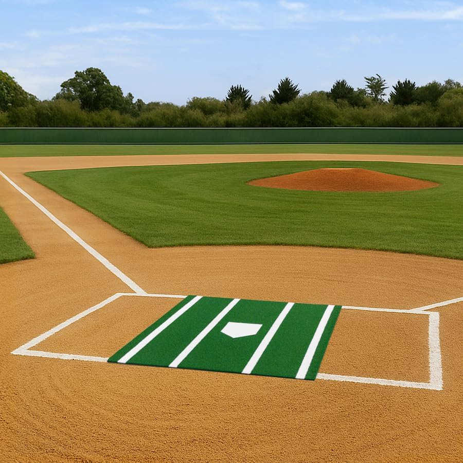 FORZA Baseball Hitting Mat 6x6ft | Turf Training Mat with Batter’s Box Markings and PU Foam Backing for Indoor or Outdoor Use - Ideal for Baseball and Softball Practice [Green or Red]