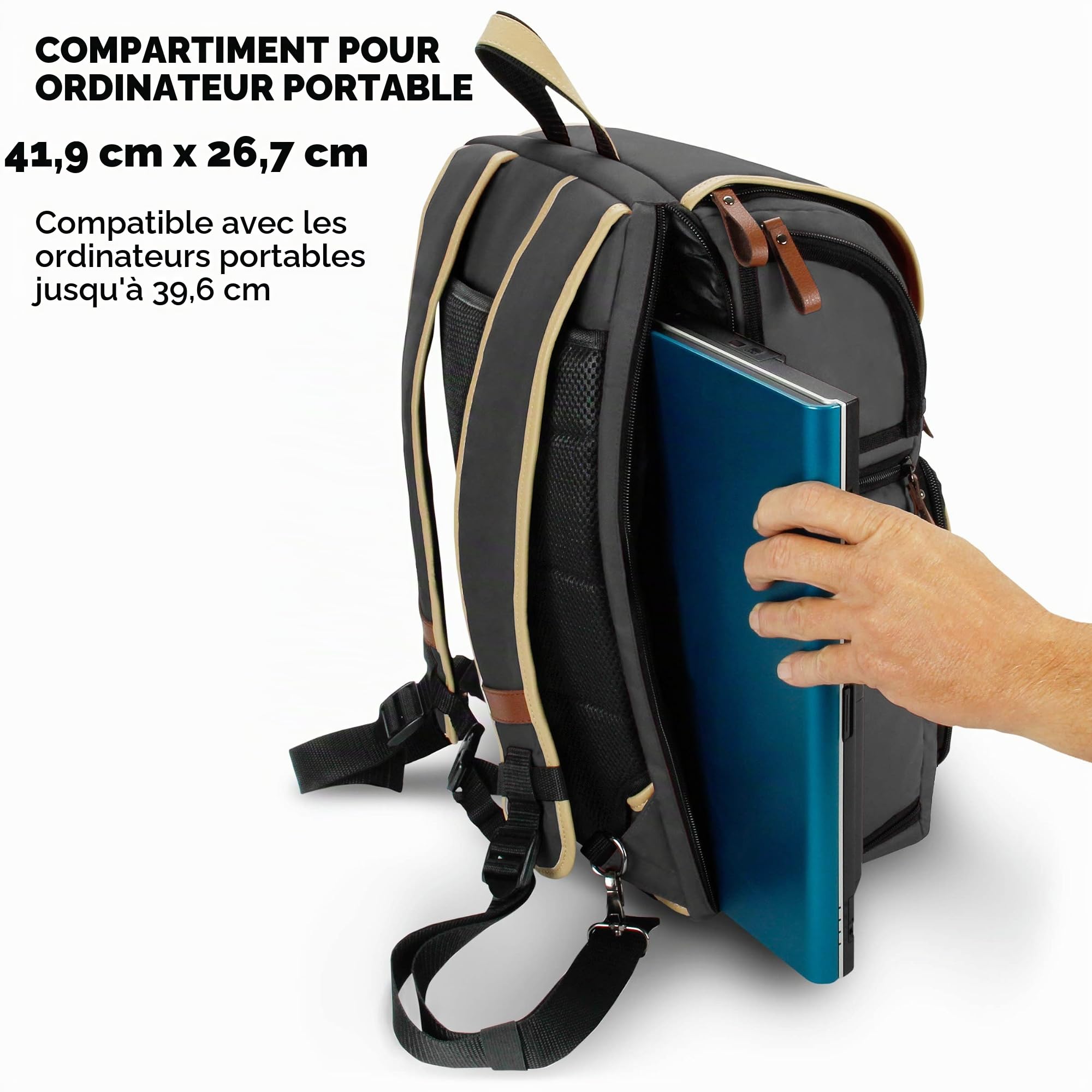 GOgroove Sac Appareil Photo Reflex Numérique avec Compartiment Tablette, Séparateurs Modulables, Support Trépied et Housse Imperméable - Compatible avec Canon, Nikon, Olympus et Plus - Gris