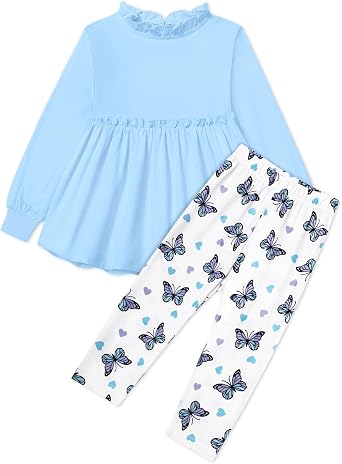 Toddler Girl Clothes 2 Piece High Collar Ruffle Long Sleeve Top and Floral Pants Set Fall Winter Toddler Girl Outfits