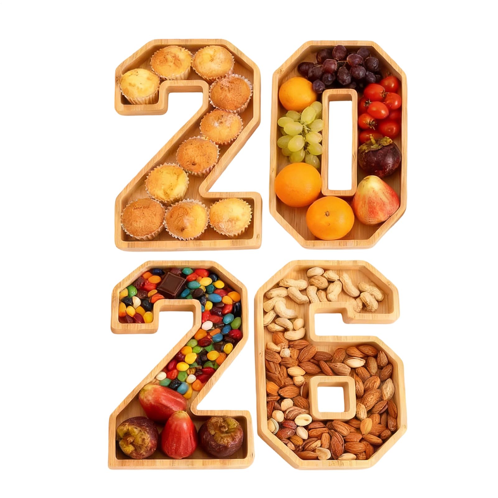 Serviertablett, 2026 2026 aus Holz, nachfüllbar, für Charcuteries | Für Gemüsesnacks Snacks Donuts Dessert Süßigkeiten Kuchen Käse Neujahr