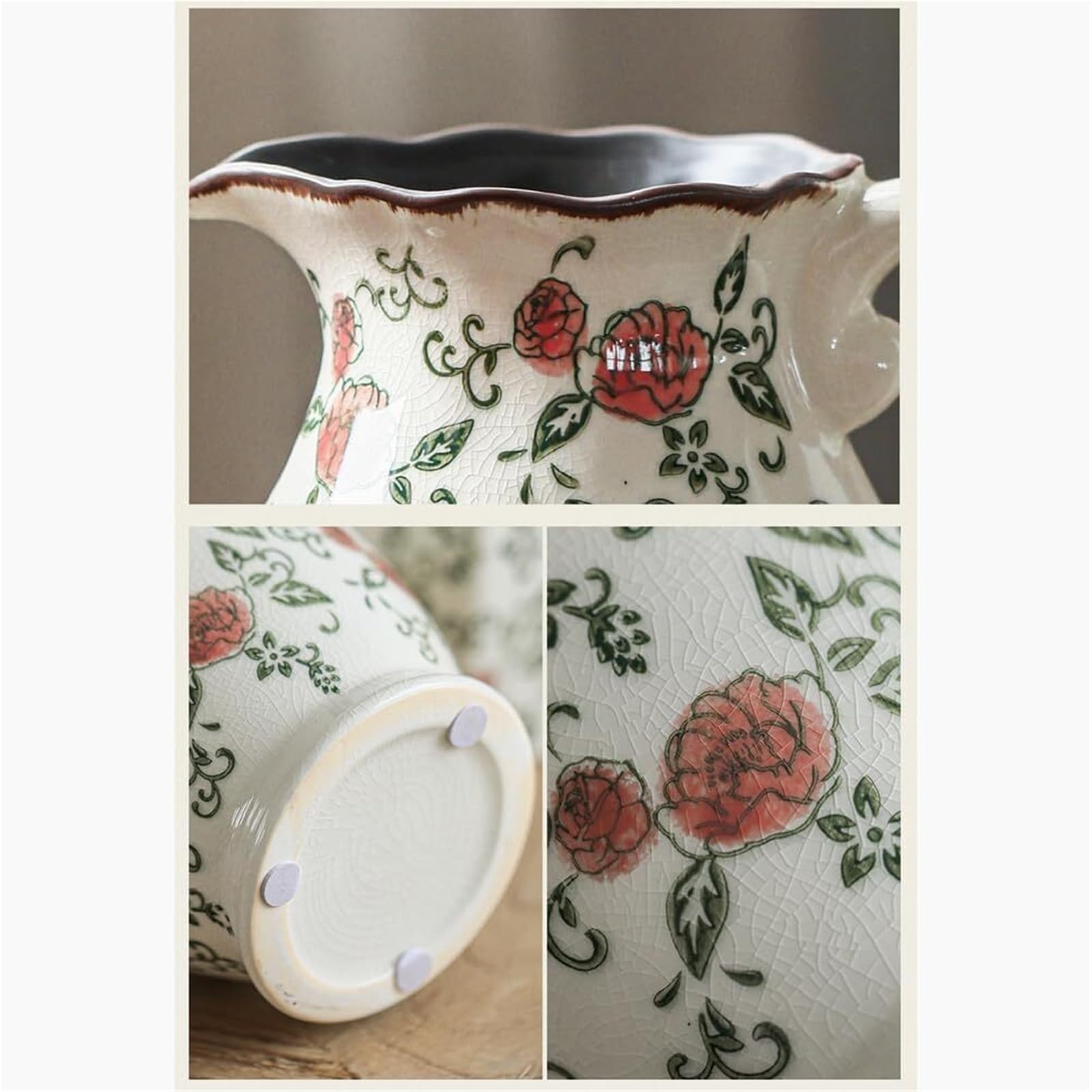 Ładny wazon rustykalny ceramiczny kwiat retro popękana glazura kwiatowe wazony dom wiejski dekoracyjne dekoracje półek (C1)