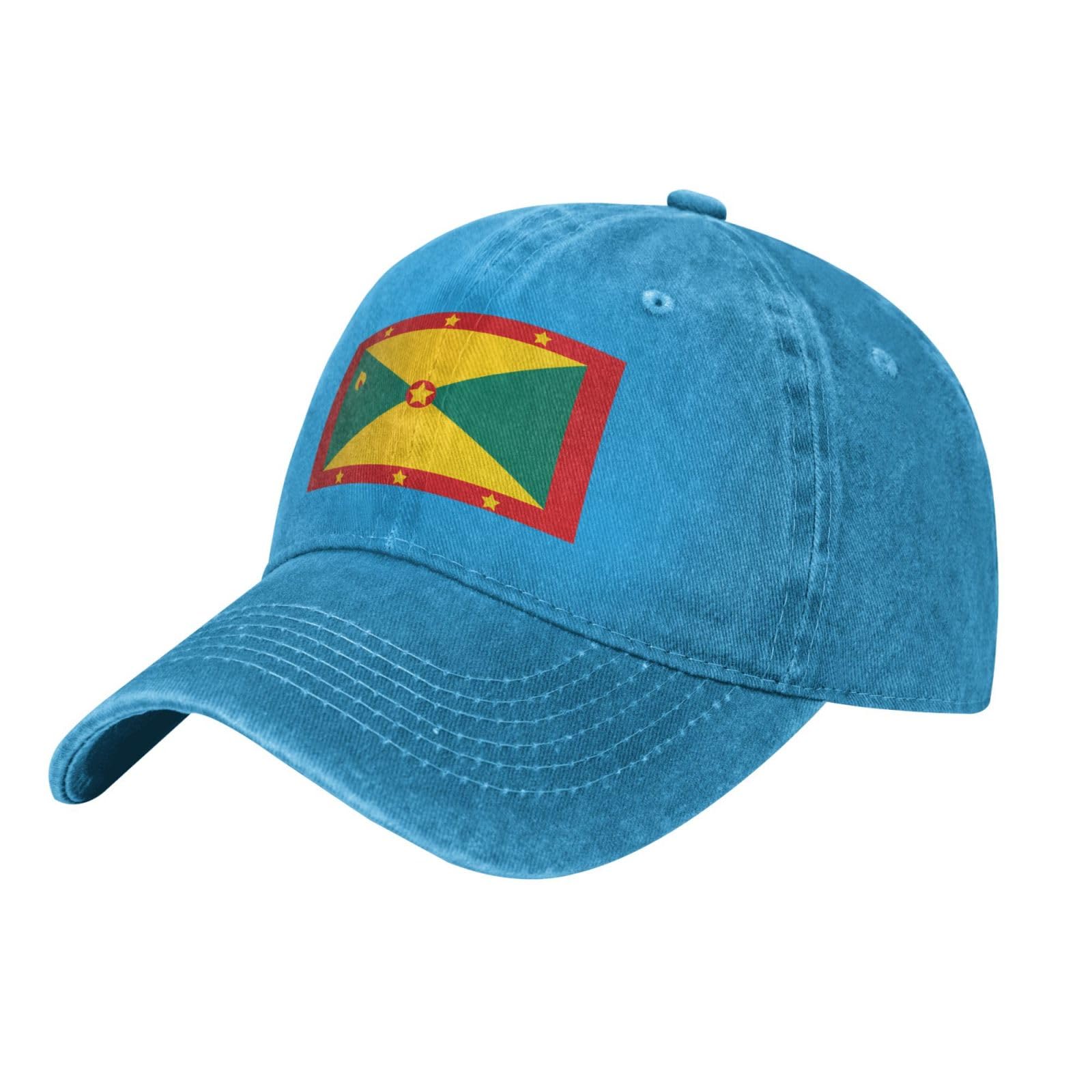Qazwzml Unisex Blue Flag Of Grenada Patterned Baseball Cap, Adjustable Outdoor Running Golf Cap Black