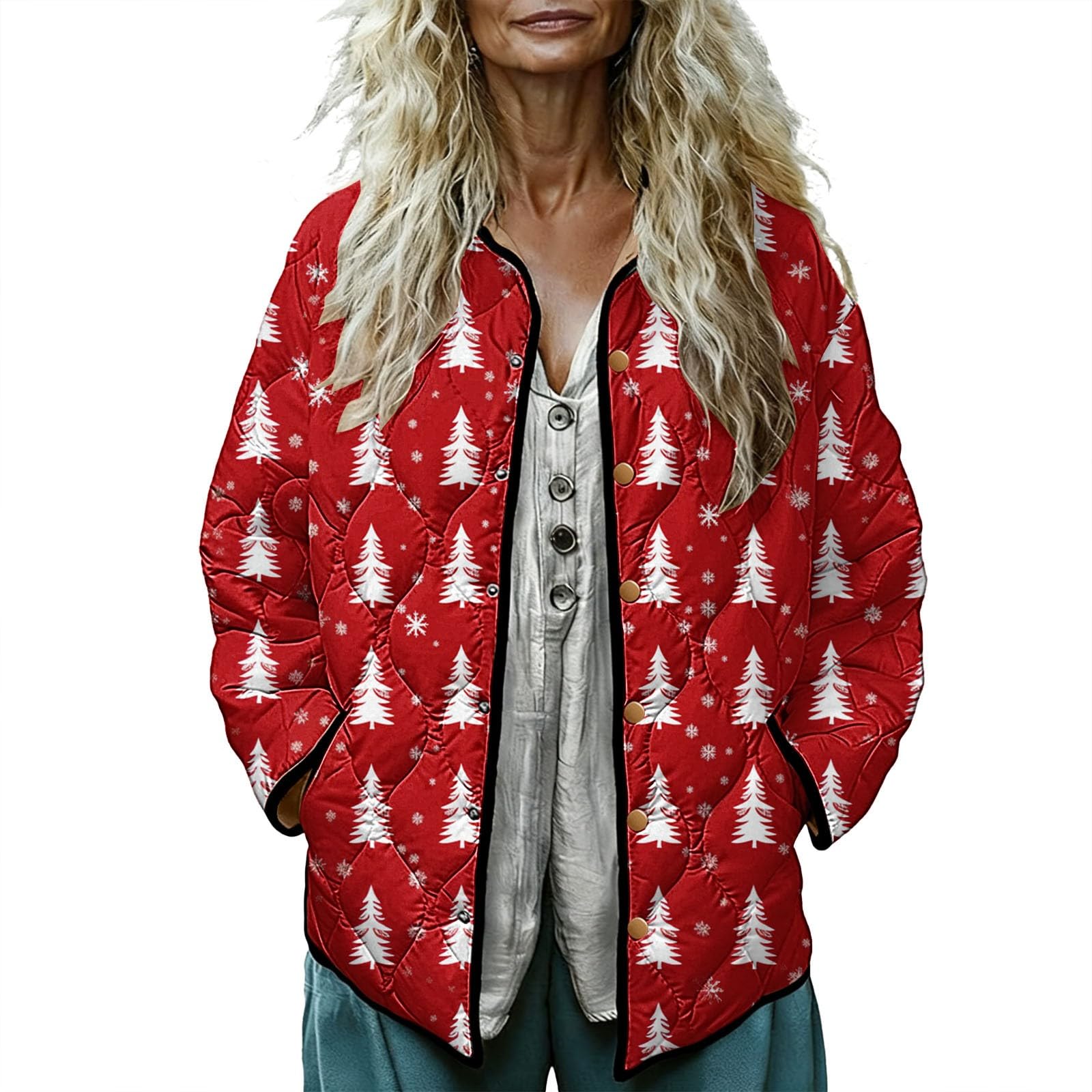 Cocila Giacca Invernale Trapuntata Stampata da Donna Taglie Forti Abbottonata A Maniche Lunghe Imbottita Leggera Piumino Argento Felpa Donna Elegante con Zip Cappotto Aderente Fantasia Cento