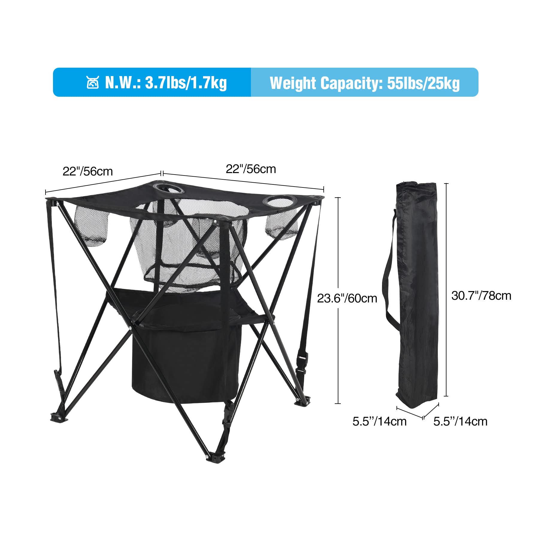 Lage campingtafel 100 opklapbaar grijs