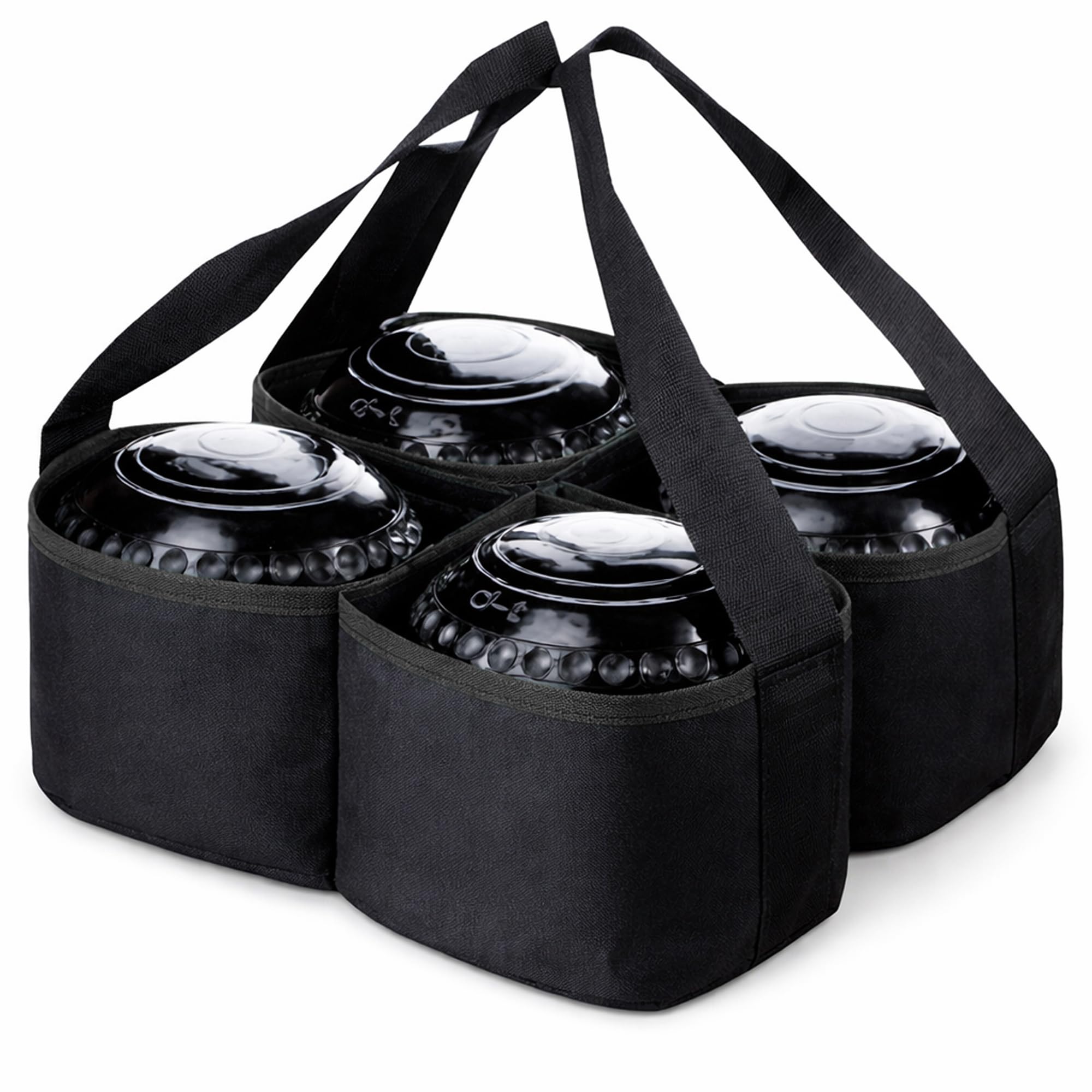 AI SPORTS Lawn Bowls Carrier Bag for 4 Bowls – Heavy Duty Nylon Bowling Bag with Dividers & Strong Handles – Green/Black Flat Crown Bowls Storage Case