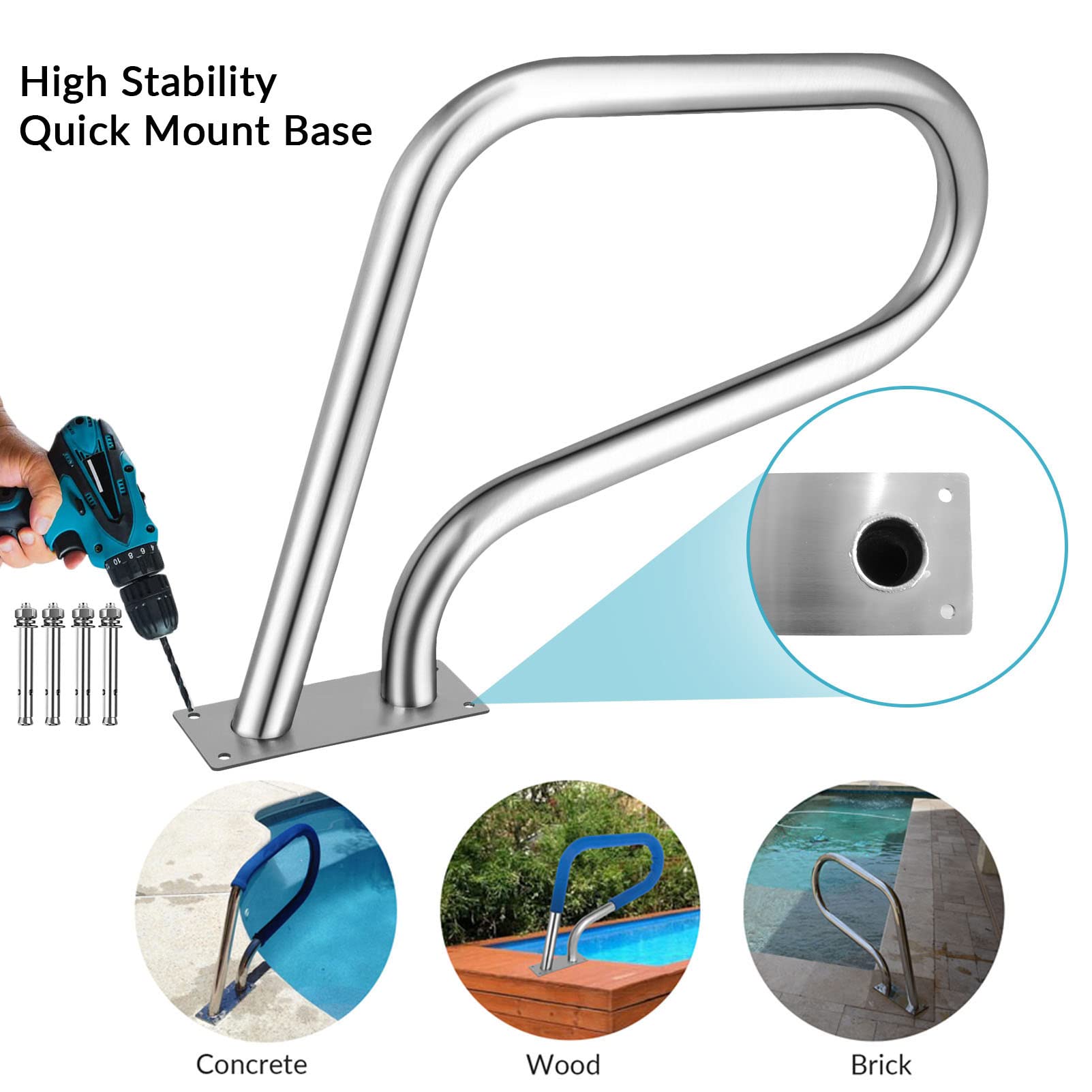 Rampe de piscine pour piscine creusée Capacité de charge de 113 kg Rampe de piscine antirouille avec couvercle bleu Vis autotaraudeuses