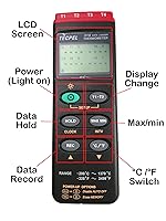 Vista 2 de TECPEL DTM-319 Termómetro de registrador de datos de termopar tipo K de cuatro canales fabricado en Taiwán (TPK-01 4 piezas incluidas)