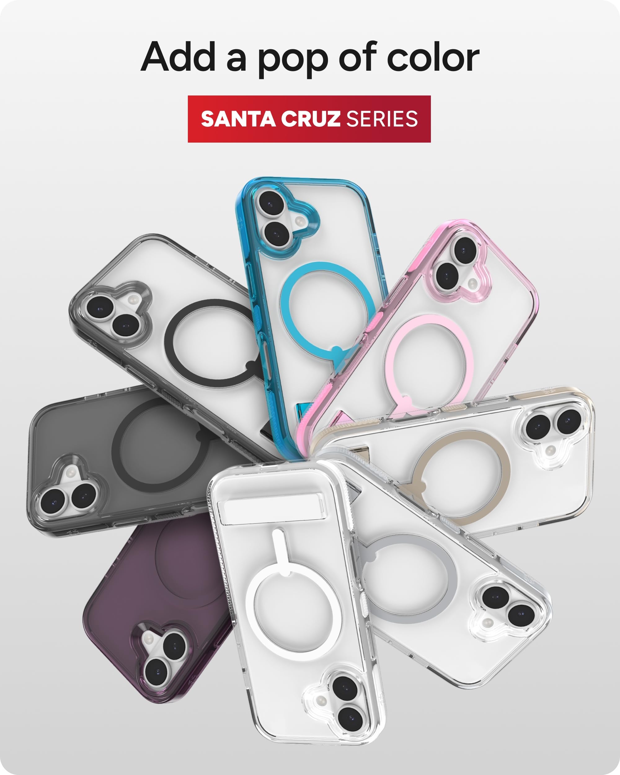Zagg Santa Cruz Schnapp-Schutzhülle mit Ständer für iPhone 17, transparent, Fallschutz (4 m), MagSafe-Ladekompatibel, ClearGuard-Anti-Vergilbungstechnologie, Kratzfeste Hülle, weiß