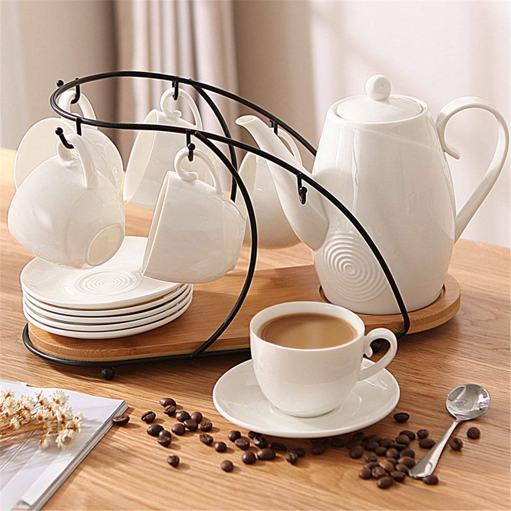 Juego de Tazas de café y té de 14 Piezas Juego de Servicio de café y té de Porcelana esmaltada con portavasos Juego de Tazas y Tetera de 6 Piezas Juego de Bebidas para té de la Tar