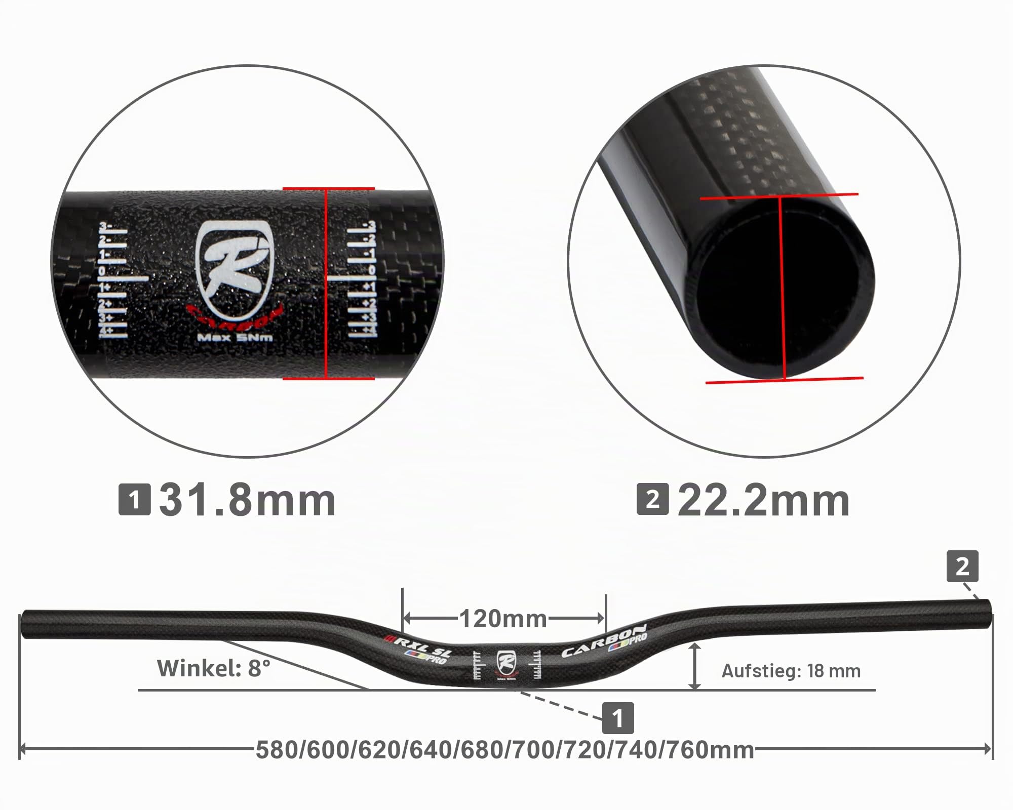 RXL SL carbon lenker mtb 31 8 fahrradlenker riser bars mtb lenker 740mm | carbon fahrradlenker mountainbike high riser bar für Downhill 3K Glänzend