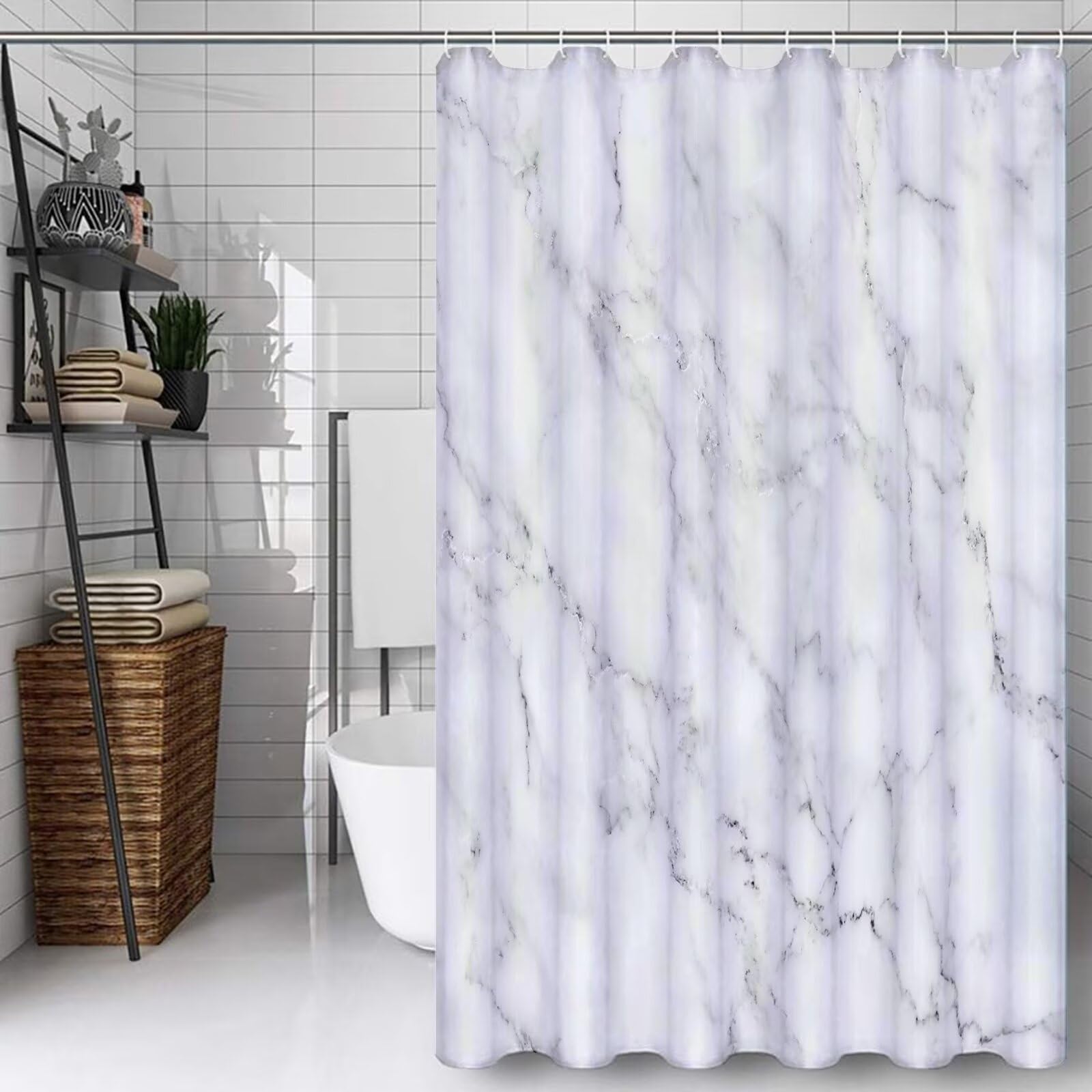 Rideau de douche 80x200cm en tissu polyester couleur unie imperméable avec crochets