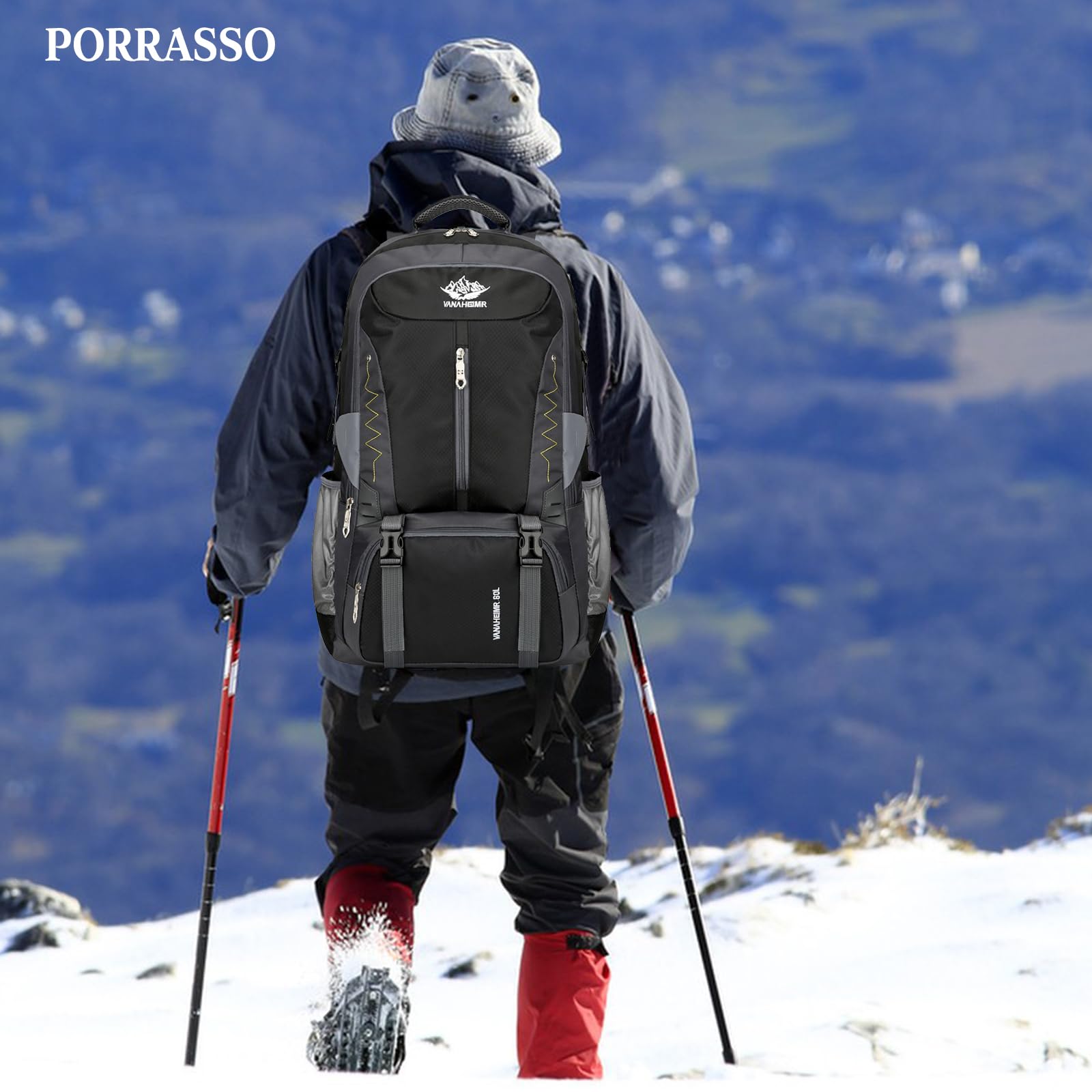 60L Zaino da Trekking Zaino Impermeabile Zaini Hiking Backpack per Donna Uomo Campeggio Arrampicata Viaggio Sport Nero