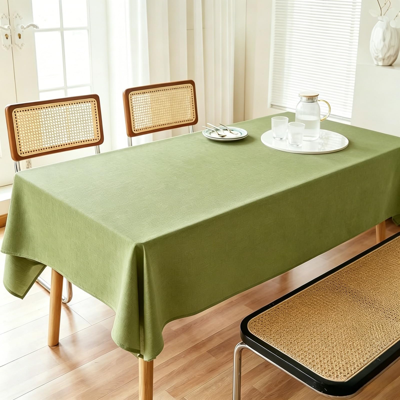 LIHUANE Table Cloth Rectangular 75 x 170 cm Faux Linen Solid Colour Tablecloths Wipe Clean Washable Polyester for Rectangle Tables, Green