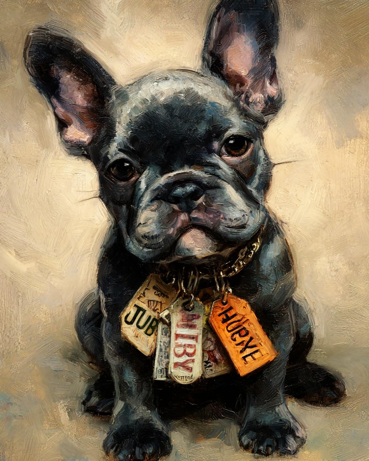 Liubaishi Black Paint By Numbers For Adults, Tag-Wearing Bulldog, 40X50 Cm Acrylic Canvas Kit With Brushes And Paints
