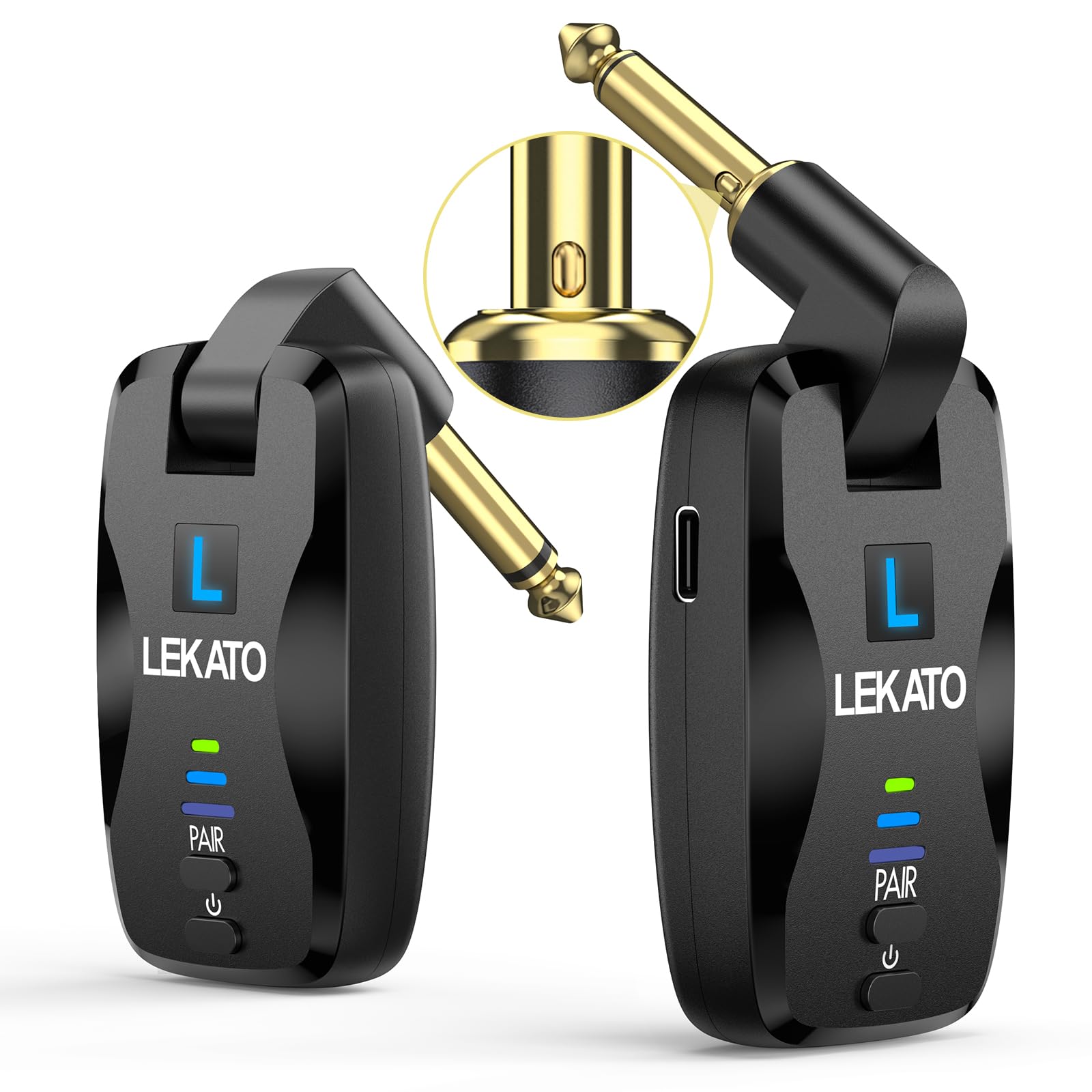 2.4Ghz Wireless Guitar System Exclusive Mute Plug for Electric Guitar Bass, Audio Wireless Guitar Transmitter and Receiver with 18 Channels Rechargeable Guitar Wireless System for Guitar