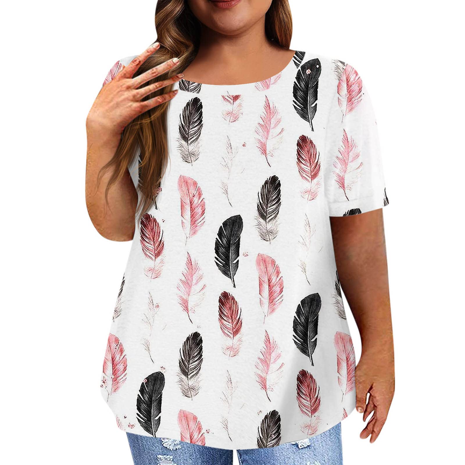 L9WEI Camiseta de verano para mujer, talla grande, camiseta de verano de manga corta, camisetas informales, básicas, sueltas, cómodas
