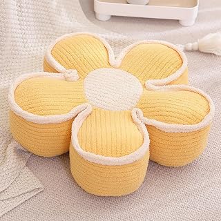 Sexysamba Flower Shaped Floor Seat Pillows Cushions 19.7" x 5.9", Cute Aesthetic Daisy Flower Decorative Throw Pillows Preppy Floor Seating Cushion for Girls Bedroom Room Sofa Chair Decor,Yellow