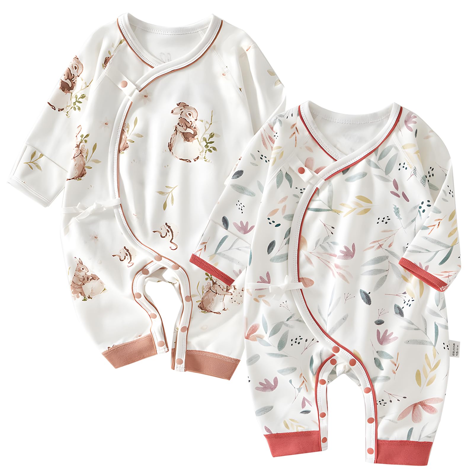 Cherie Kids 100% Organic Cotton Soft 0-6 Months 2-Piece Unisex Footless Newborn Baby Sleepers Pajamas Romper Boys Girls