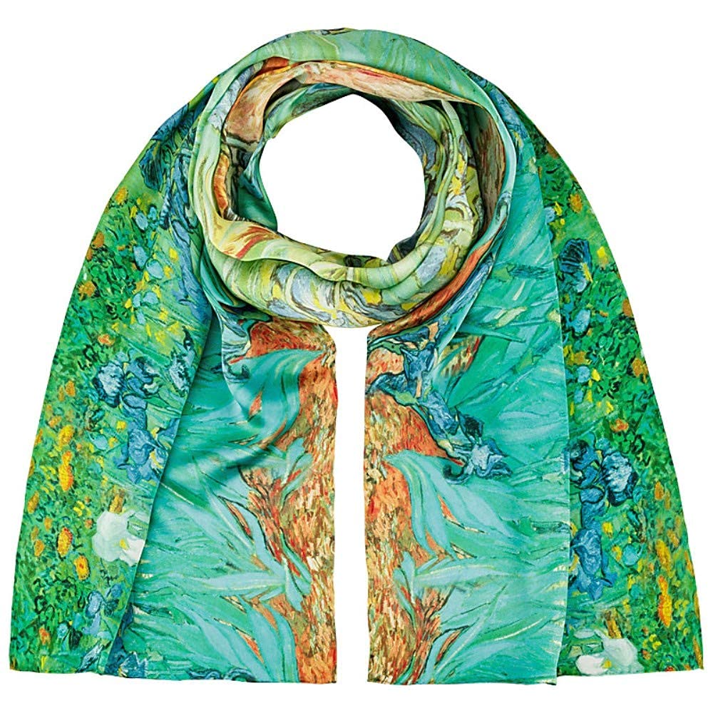 VON LILIENFELDVincent van Gogh Women's 100% Silk Scarf Iris Flowers Art Motif Neckerchief Silk Scarf Edge Hand Rolled 172 x 42 cm