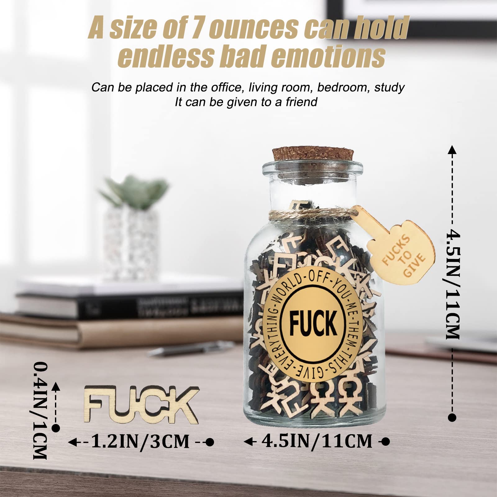 LZAOA Jar of F 7oz, F to Give Jar, Wooden Cutout F Letter Piece, Bad Mood Vent Gift for Christmas, Valentine's Day, Birthday, Funny Gift for Boyfriend, Girlfriend